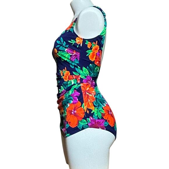 Maxine of Hollywood Made in USA Tropical Floral Swimsuit Skirt Vintage 80s 12 - Picture 2 of 10